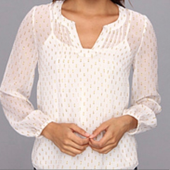 Lilly Pulitzer White and Gold metallic dot crepe Women's blouse sheer size XL - Picture 1 of 8